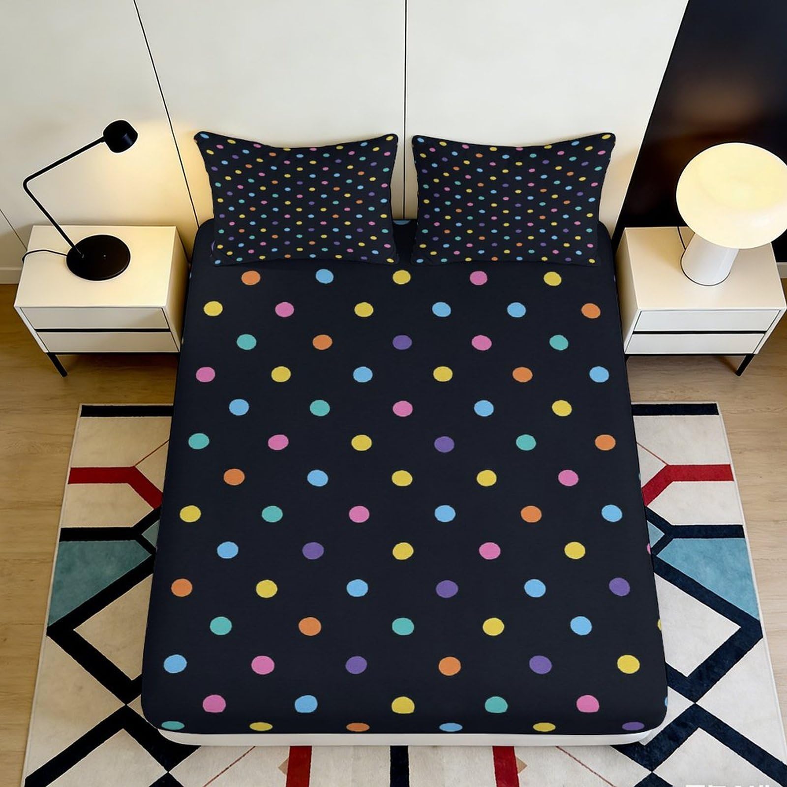 Pnayamiorkfel Style-7 3D Printed Colorful Polka Dot Fitted Sheet Microfiber Soft Anti-Slip Rainbow Dot Bed Cover For Bedroom Guest Room 90X200x25cm