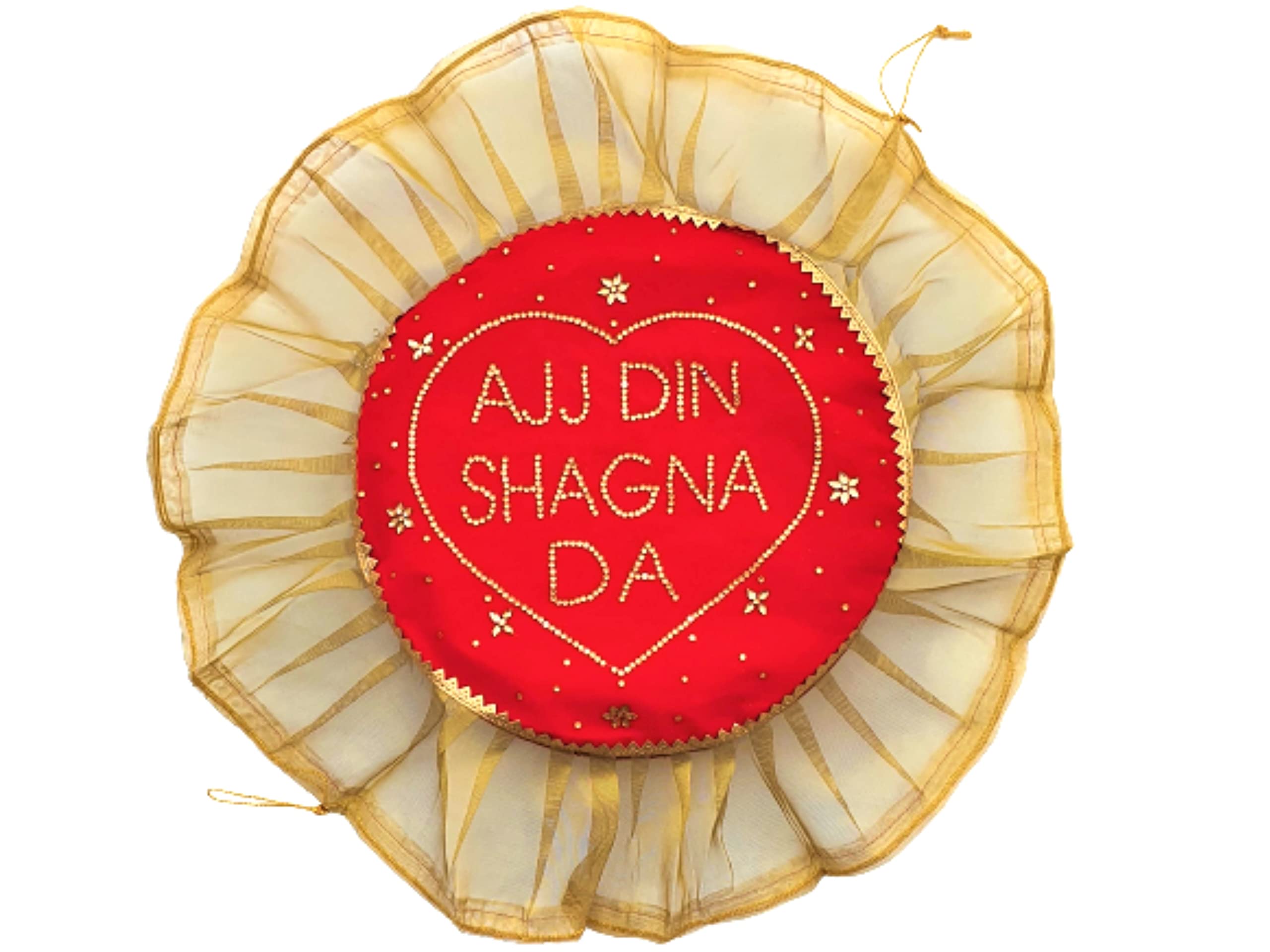 Decorative Red Velvet Stone Work Round Pooja Thali Cloth Cover Thaal-Posh Big Size Pooja Bhog Thal Cover Asan Thalpose Altar Cloth Shagun Potli (Size - 23" Inch)-image-48