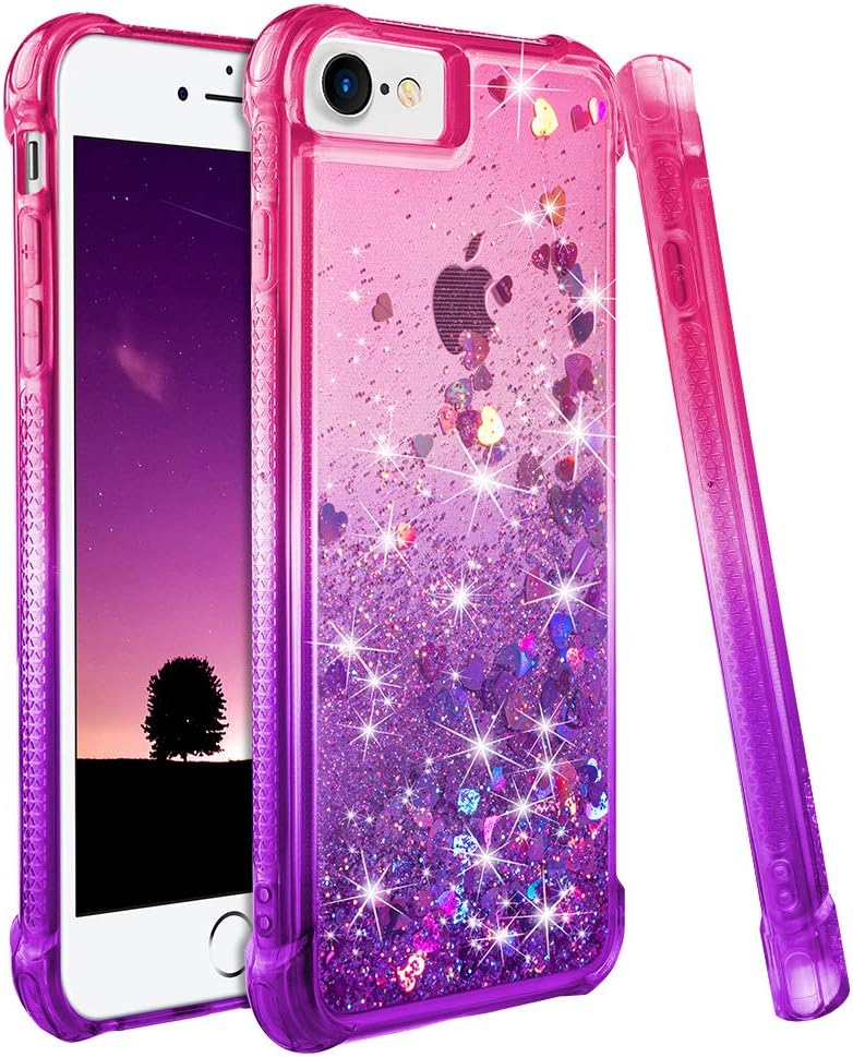 Ruky iPhone 6 6S 7 8 Case, iPhone 6s Case for Girls, Gradient Quicksand Series Glitter Bling Liquid Floating Soft TPU Protective Women Case for iPhone 6/6s/7/8/SE 2020 & SE 2022 4.7" (Pink Purple)