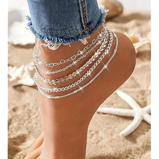 5PCS Multistyle Silver Anklet, Layered Chain Jewelry for Women, Fashion Accessory for Casual Wear, Stylish Ankle for Various Occasions(Silver, Style05)