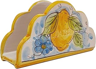 sicilia bedda - PORTATOVAGLIOLI da TAVOLA in Ceramica di CALTAGIRONE - 100% Artigianale (Smerlato Limoni)