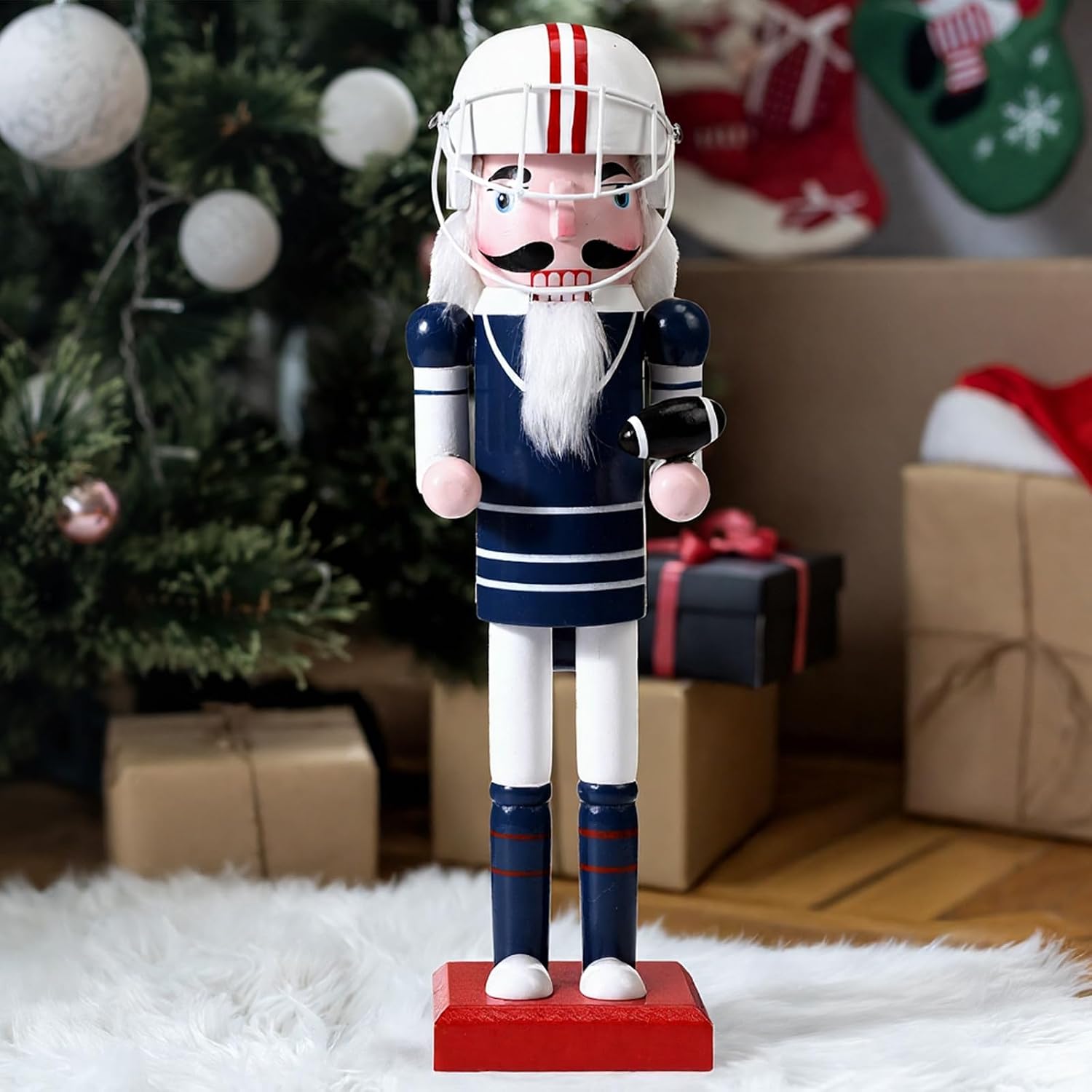Chunful 13 Inch Christmas Rugby Player Nutcracker Wooden Rugby Player Christmas Nutcracker Figures Decoration for Home Shelves Tables