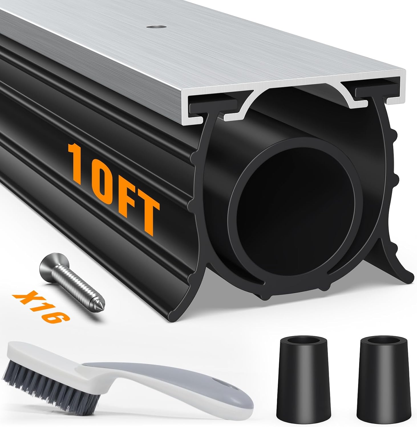 Garage Door Seals Bottom Rubber, with Aluminum Track Retainer Kit, 3-Sided Weatherproof Seal, Three Layers of Protection Available, Garage Door Bottom Seal 10 Ft, Easy to Install (Black)