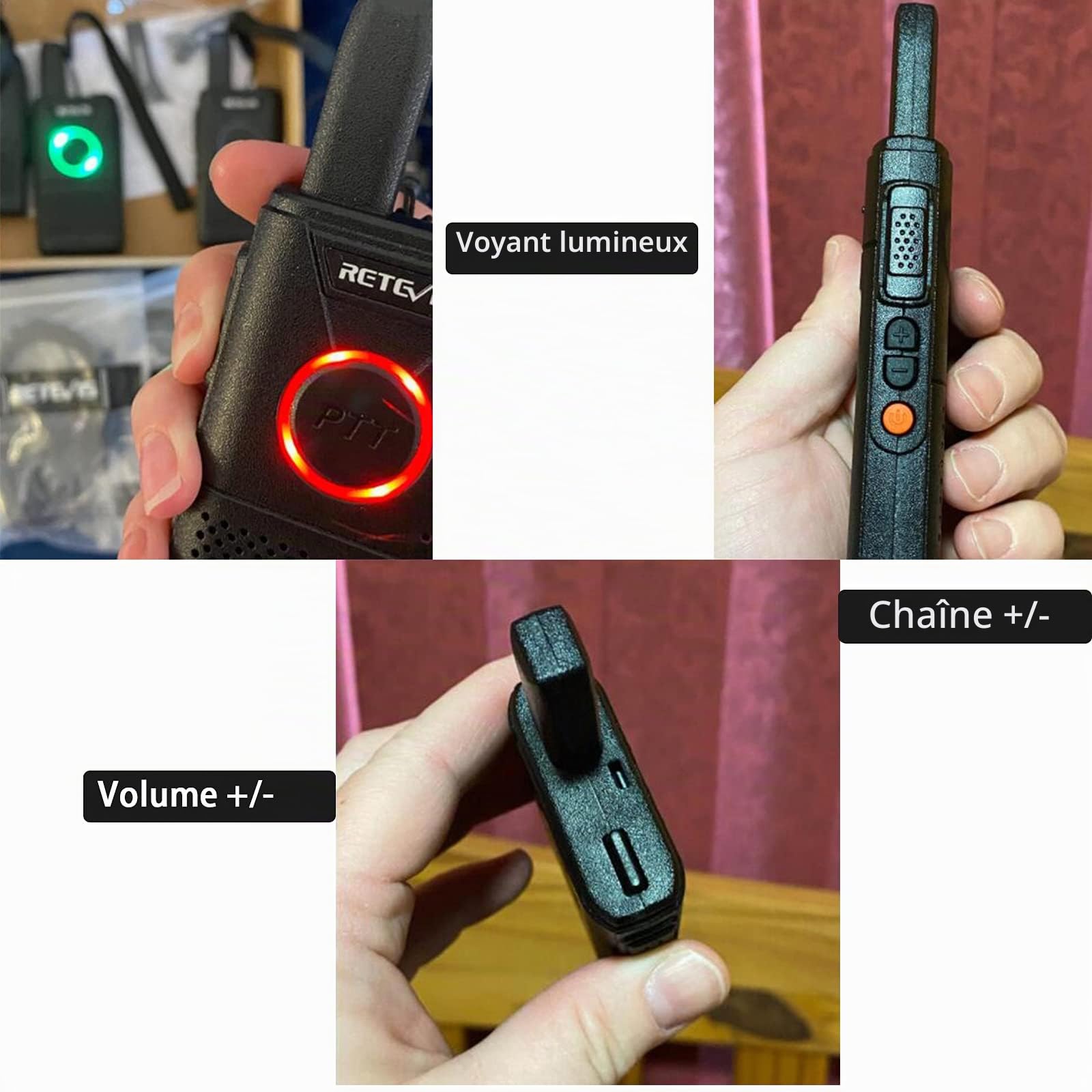 Retevis RT618 Talkie Walkie sans Licence, PMR446 Double PTT VOX Scan Moniteur 16 Canaux,Talkie Walkie per Famiglia, All'aperto (2 Pièces, Noir)