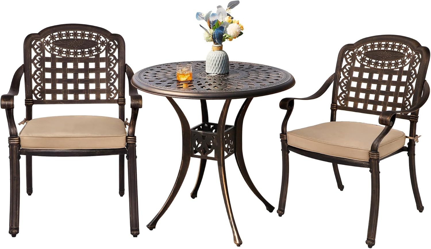 Greaptio 31" inch Bistro Chair Outdoor Round Dining Table Patio Cast Aluminum Metal Conversation Table with 2.0" Umbrella Hole (31" Round Table)