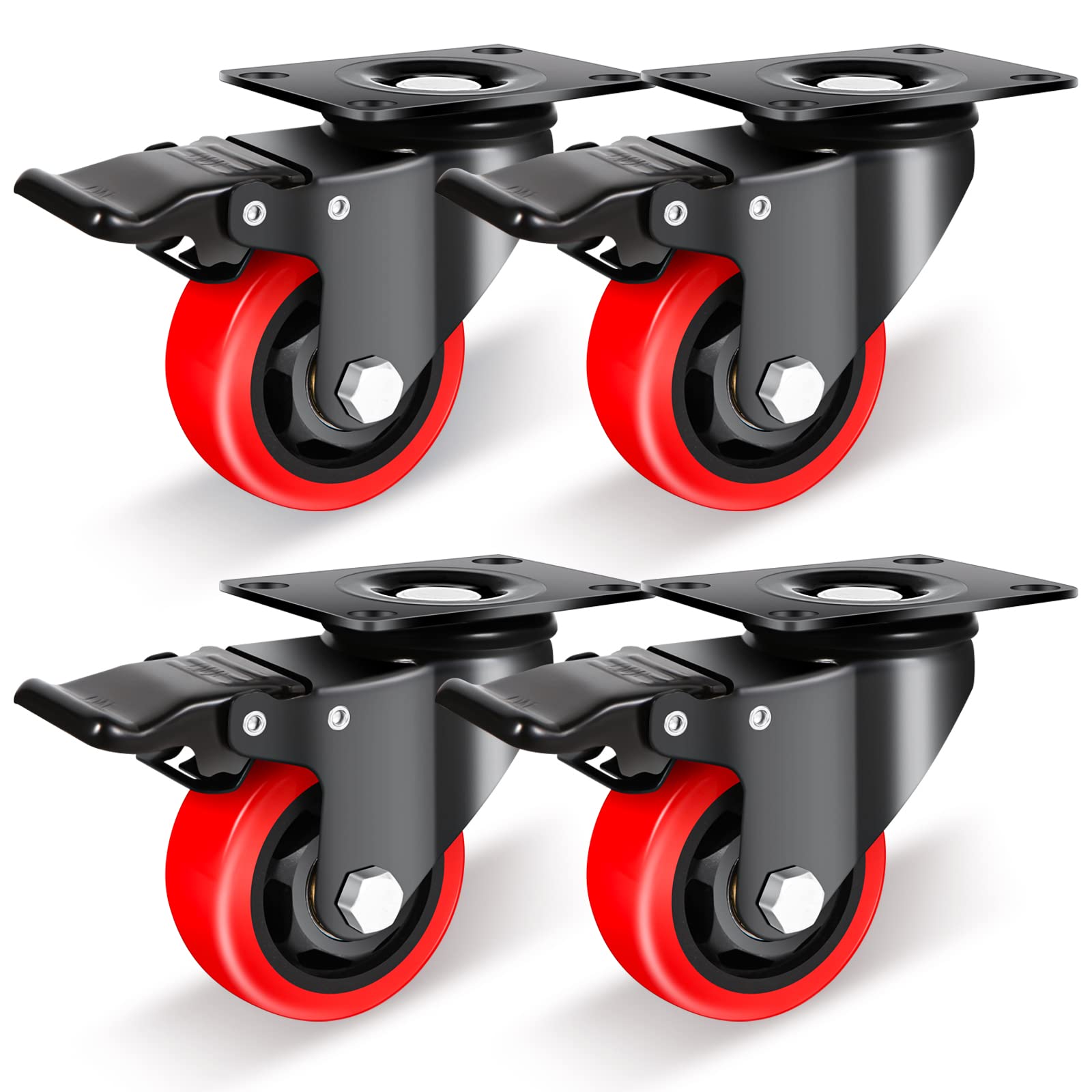 Nefish Casters Wheels Set of 4, 3 Inch Heavy Duty Caster with Brake 1200 Lbs, Safety Dual Locking Plate Castors, Top Swivel Wheels, No Noise