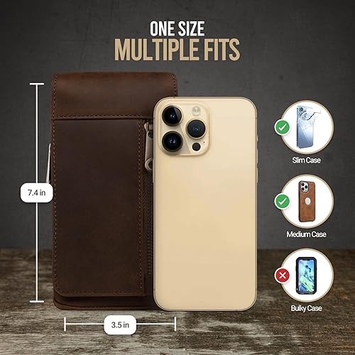 Miniatura 10 de Hengwin Funda de cuero genuino para teléfono celular compatible con iPhone 15 Pro Max 14 Pro Max 14 Plus 13 Pro Max 12 Pro Max Samsung Galaxy A54