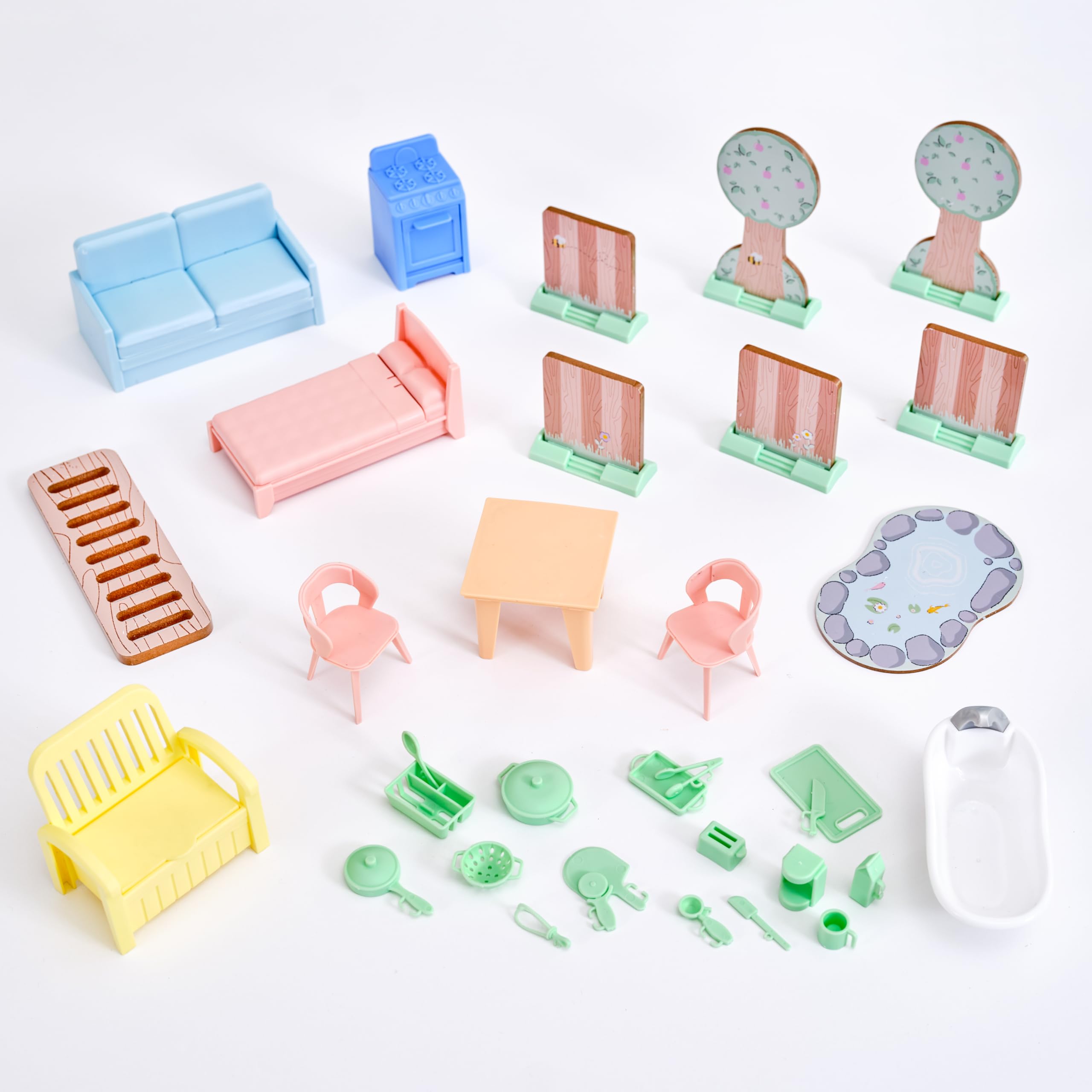 KidKraft Casa delle Bambole in Legno Play & Store Cottage con Accessori e Mobili, Set da Gioco a 3 Piani per Mini Bambole di 12 cm, Giocattolo per Bambini, 20510