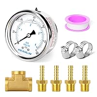 Vista 84 de MEANLIN MEASURE - Manómetro electromecánico de acero inoxidable, relleno de líquido, esfera con cara de 2.5 pulgadas, NPT de 1/4 de pulgada, agua