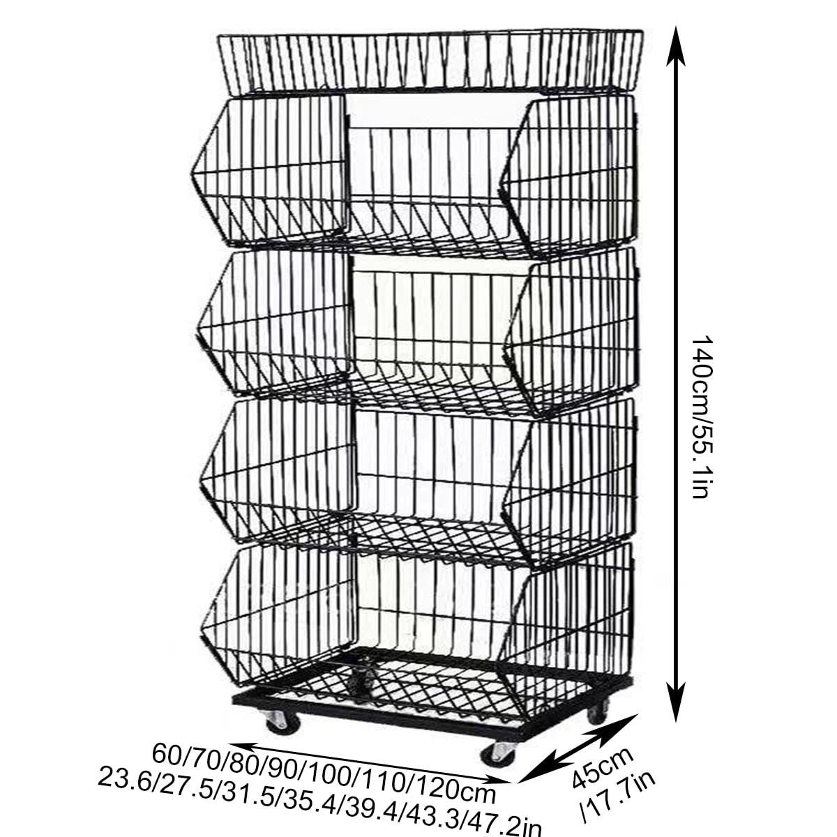 Espositore a 5 Ripiani in Filo Metallico con Ruote - Espositore per Snack Resistente per la Vendita al Dettaglio di Frutta e Verdura