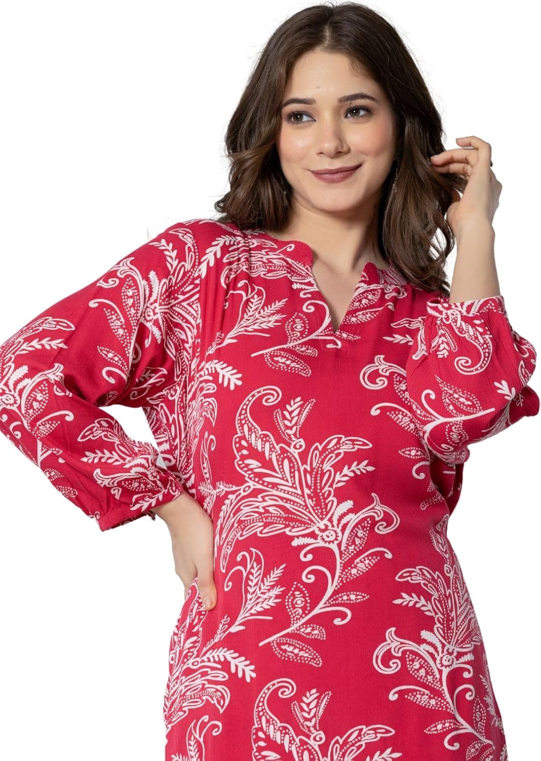 Compatible With rytras Women's Pure Cotton Printed Straight Kurta Set with Palazzo Pants - Ethnic Wear, Pink(RYT590-New,L)