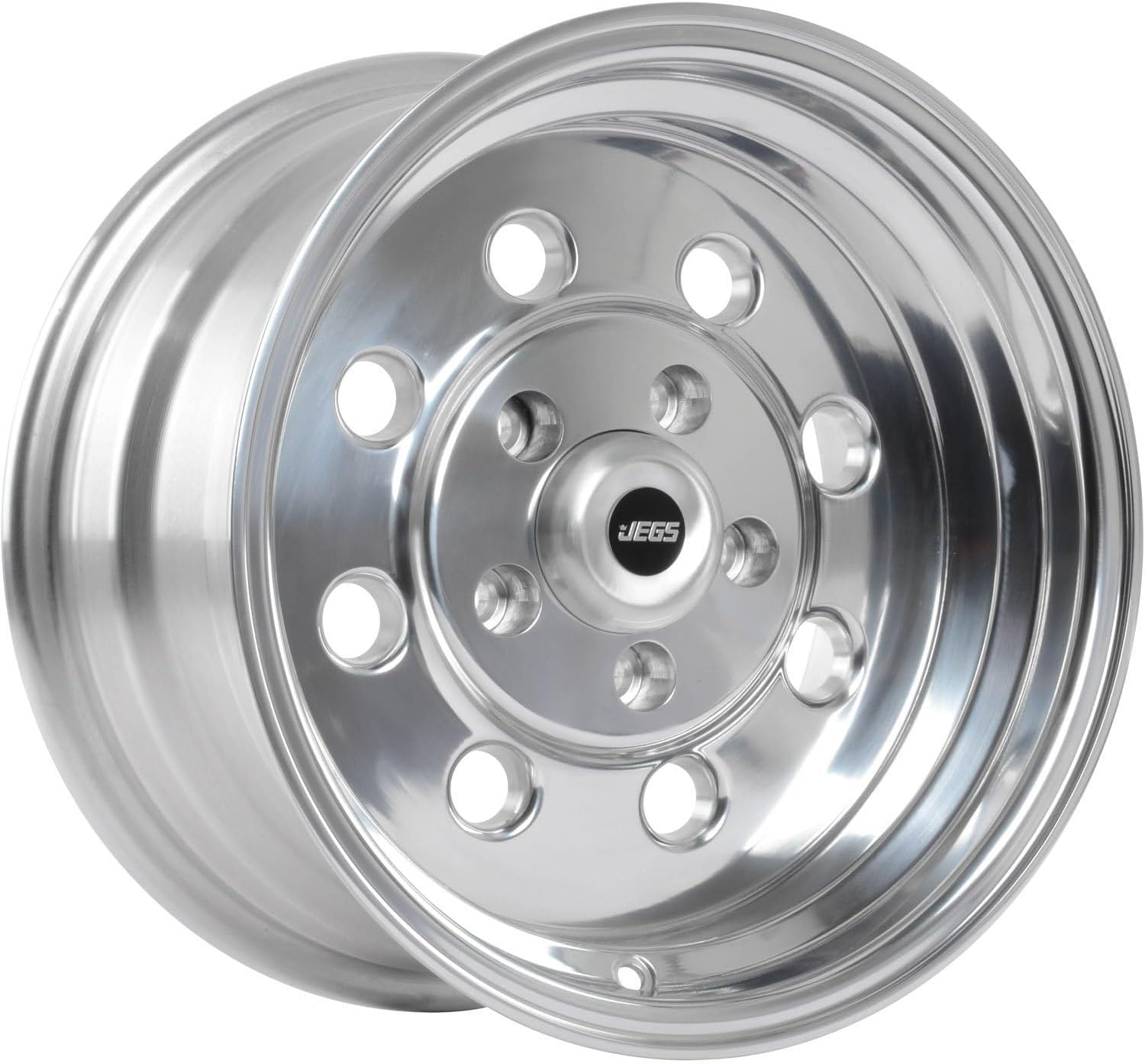 JEGS Sport Star Aluminum Wheel 15in.x 8in.| 5 x 4.75in.Wheel Bolt Pattern Spacing | 0 mm Offset | 4.5in.Backspacing | Polished Finish | 3.27in.Center Bore | Includes Center Cap