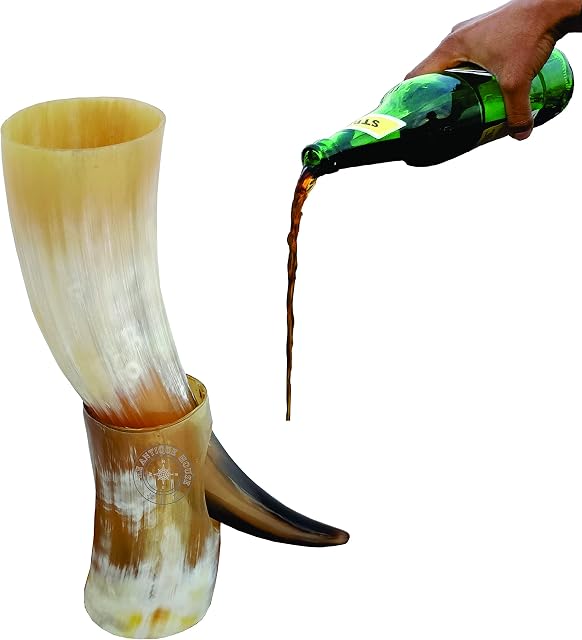 Real Drinking Horn Mug with Stand Handmade Viking Style Beer Wine Horn Birthday Gift Christmas Party