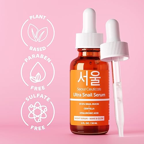 Miniatura 9 de SeoulCeuticals Korean Skin Care - Suero de mucina de caracol 97.5% - K Beauty Skincare Anti Arrugas Cica Night Serum Ácido Hialurónico para la cara