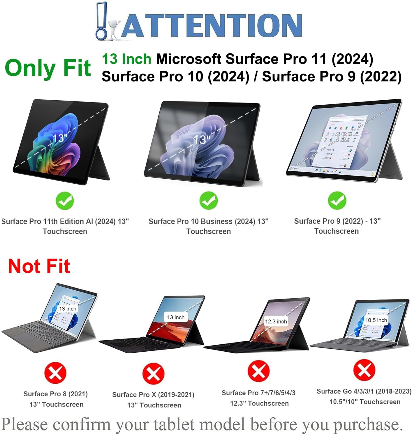 Touchpad Keyboard Case for 13 Inch Microsoft Surface Pro 11 / Pro 10 / Pro 9 Tablet, 7 Color Rainbow Backlight Detachable Bluetooth Trackpad Keyboard Folio Smart Cover