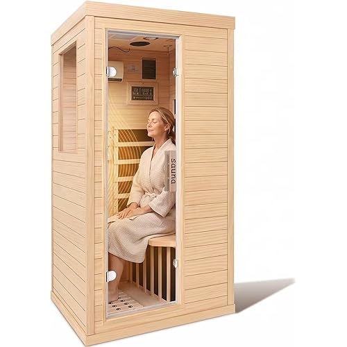 1350W Far Infrared Home Sauna, Energy-Efficient Fast-Heating Indoor Sauna Room with Bluetooth & 7-Color Therapy, Canadian Hemlock Wood, Modular Design - Ideal for Home Gym, Family Relaxation