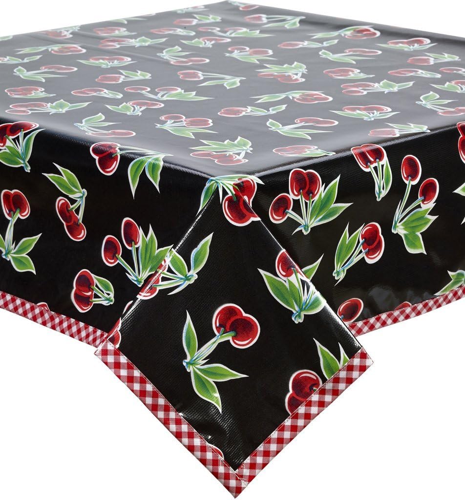 Black Cherry Oilcloth Tablecloth with Gingham Trim You Pick The Size and Trim!