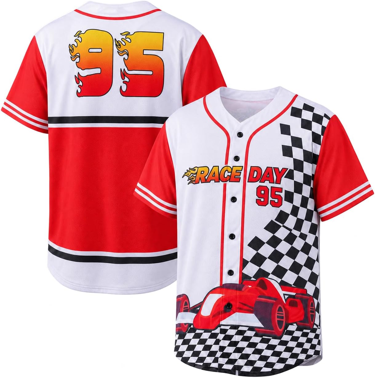 Men's Racing Jersey Race Car Button Down Shirts Checkered Flag Tops