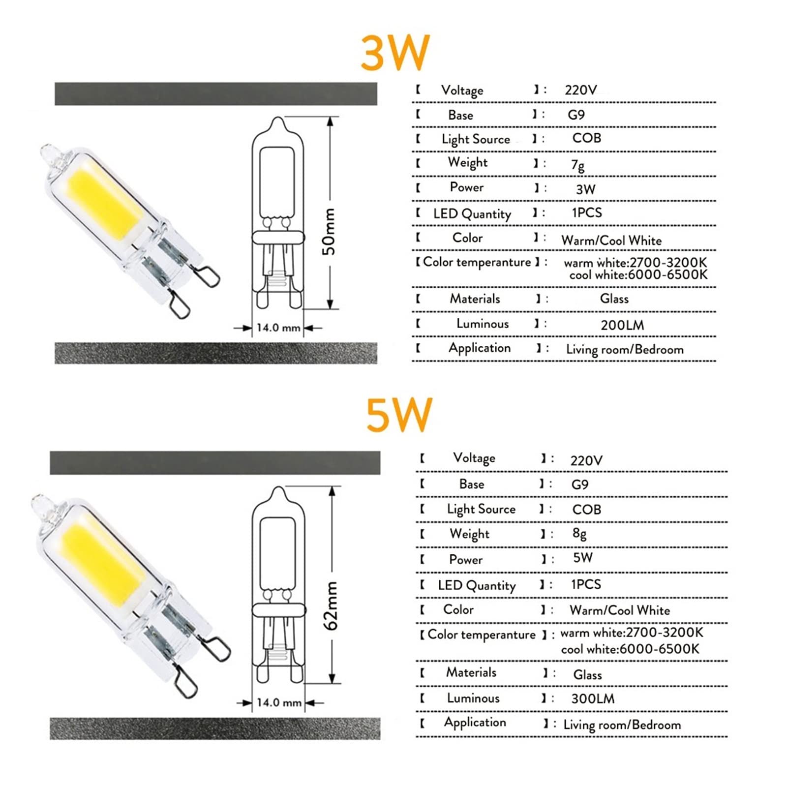 Dimmable G9 LED Light bulb 3W 5W 2835SMD Mini Lamp Replace 20W 30W Halogen Bulbs Dimmable G9 LED Light bulb 3W 5W 2835SMD Mini Lamp Replace 20W 30W Halogen Bulbs