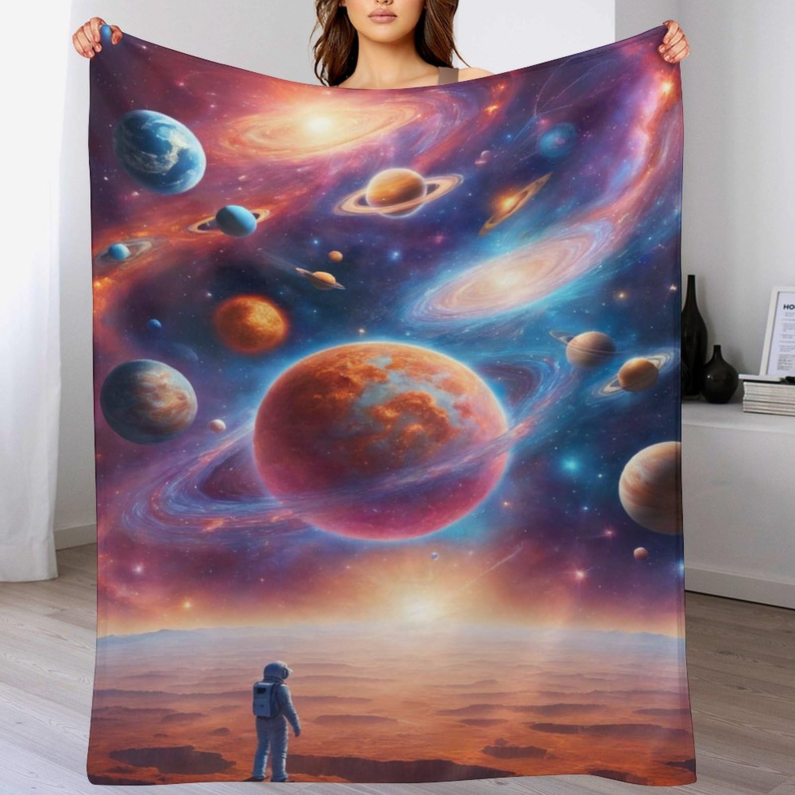 Couverture en peluche douce planète haut de gamme et grand plaid moelleux 140x180