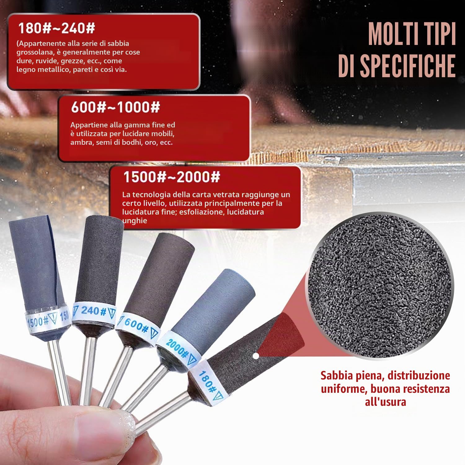 25 Pezzi di Tamburi Abrasivi Manicotti per Utensili Rotativi Dremel 180/240/600/1000/1500/2000 Grana con Albero da 3 mm Legno Strumenti di Levigatura Accessorio per Levigatura e Lucidatura
