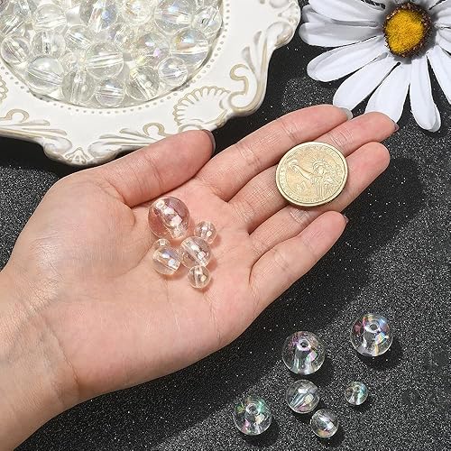 Miniatura 4 de LiQunSweet 120 cuentas acrílicas transparentes transparentes de color AB perforadas redondas sueltas de 6 tamaños de 681012140.630 in para cuentas,