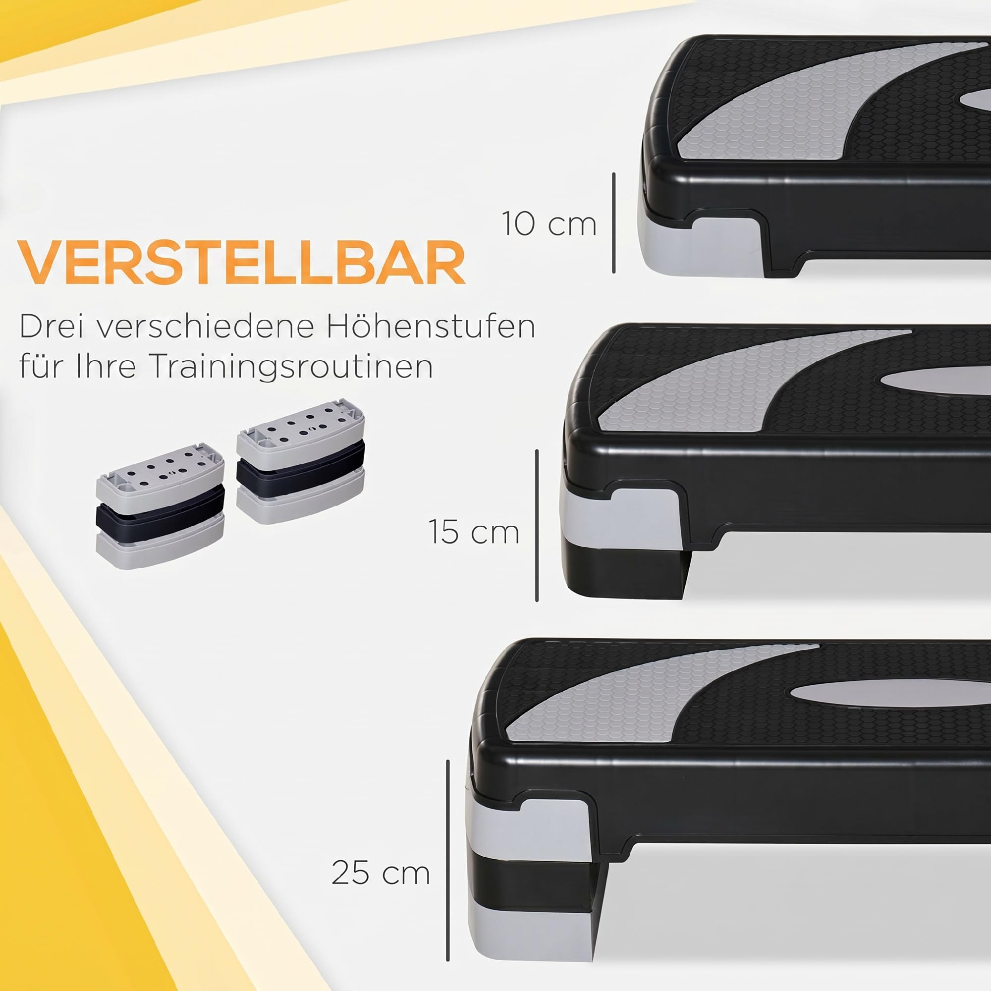 HOMCOM Steppbrett höhenverstellbar Fitness Stepper mit Antirutschbelag 3 Stufen (10/15/20 cm) Rutschfest Stepbench für Zuhause Fitnessstudio Büro Kunststoff