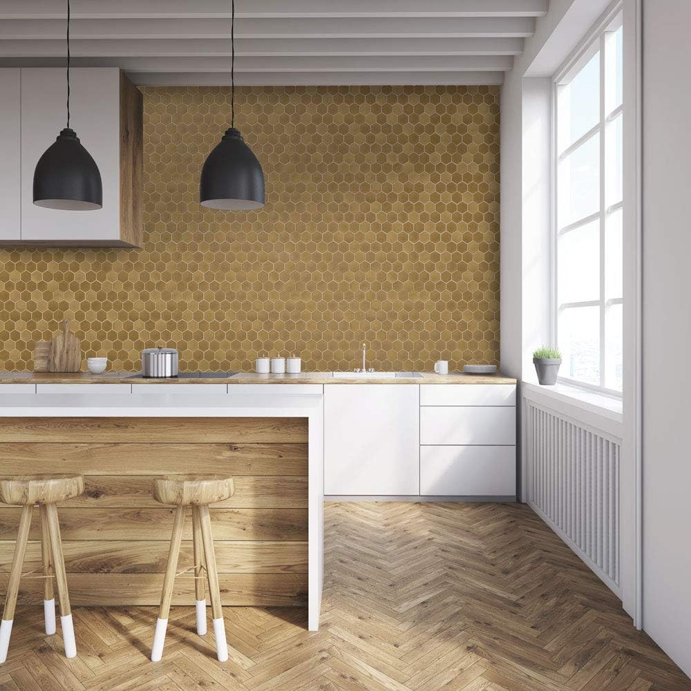 Buу 1 gеt 1 Tempaper Brushed Gold Hexagon Tile Removable Peel and Stick Wallpaper, 20.5 in X 16.5 ft, Made in the USA