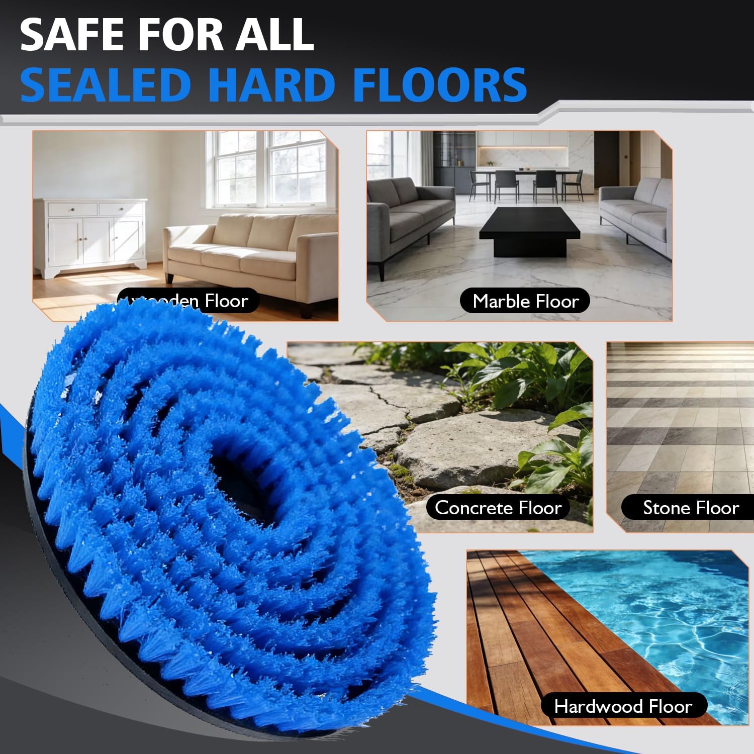 4 Pack Brush for Shark Steam Mop S7000 S7001 S7020 S7005 S8021 S8001 Replacement Brush Heads with Nylon Bristles and Scrub Pad Abrasive Polishing Pad (2 Blue+2 White)