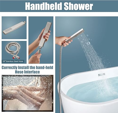 Miniatura 13 de Aolemi Grifo de bañera independiente para montaje en el suelo, con rociador de mano, mango único, grifos de baño de pie independientes, caño Mate