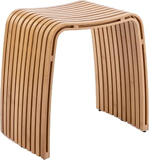 CWUINT Bamboo Shower Bench - Non-Slip Waterproof Stool, 286 lbs Capacity, Multi-Purpose Bath Seat for Bathroom, Spa, Bedroom & More