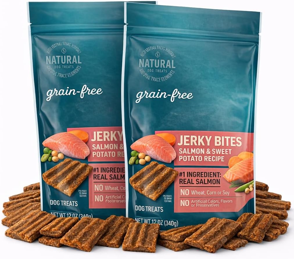 Grain Free Jerky Dog Treats, Soft Chewy Salmon Training Treats for Dogs - 24oz, Natural Healthy Low Calorie High Protein Dog Snacks, Sweet Potato, Real Meat, Made in USA, Puppy Senior Adult All Breeds