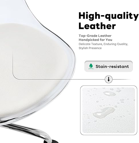 Miniatura 5 de Lessmore Silla de escritorio de acrílico transparente con cojín de piel sintética, silla ajustable de oficina en casa con ruedas, silla de tocador