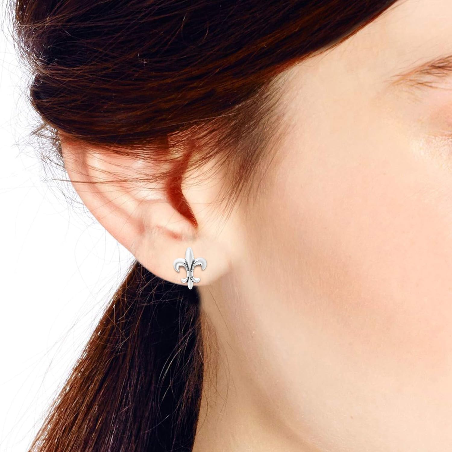 AeraVida Simply Elegant Sterling Silver Fleur-de-Lis Stud Earrings | Minimalist for Women | Trendy | Mother's Day - Image 5