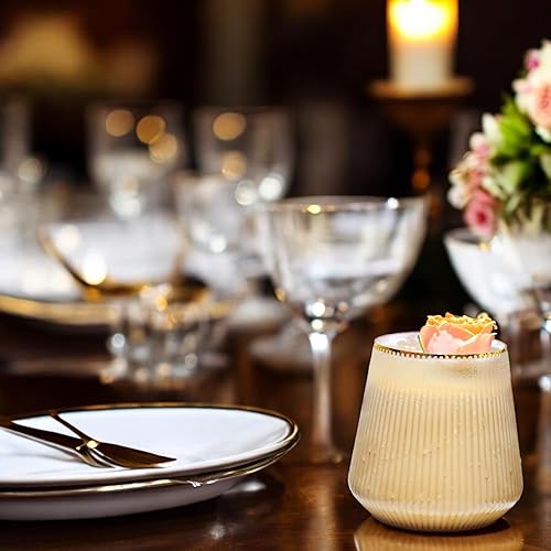 Miniatura 4 de Paquete de 48 vasos de plástico ondulados de origami acanalados, 24 copas de champán de 9 onzas sin tallo y 24 vasos de 12 onzas, vasos desechables