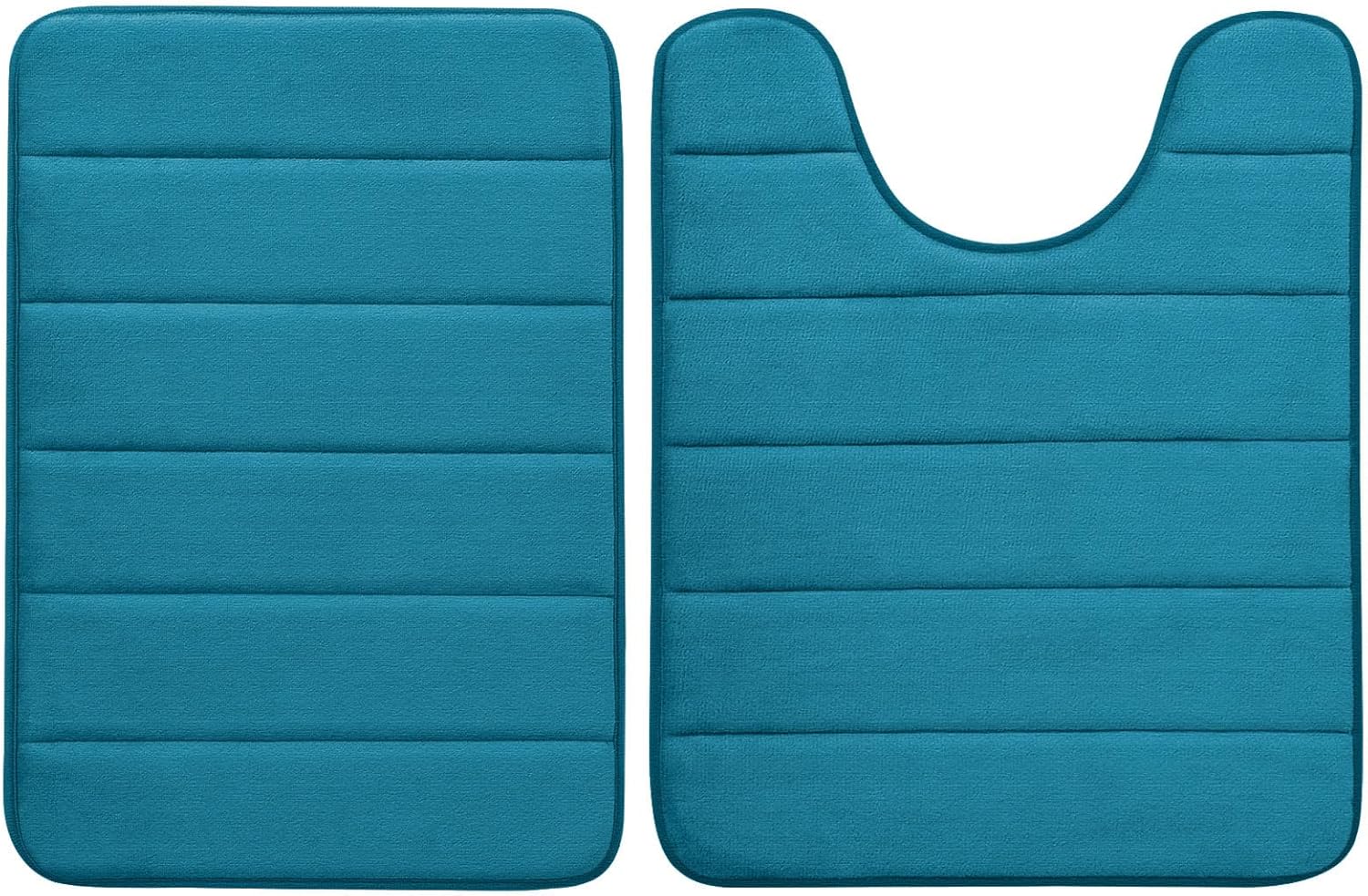 Buganda Meomry Foam Bathroom Mat and Toilet Rugs U-Shaped, Bath Rug Size 24 x 16 and Toilet Rugs Size 24 x 20 in Peacock Blue, 2 Item Bundle