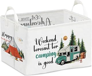 Camping Theme Toy Box, Toy Gift Bins Organizer for Boys Girls, Storage Bins with Handles, Rectangular Storage Basket- Happy Camper- Foldable Versatile Baby Kids Bin for Room Decor, Baskets Kids