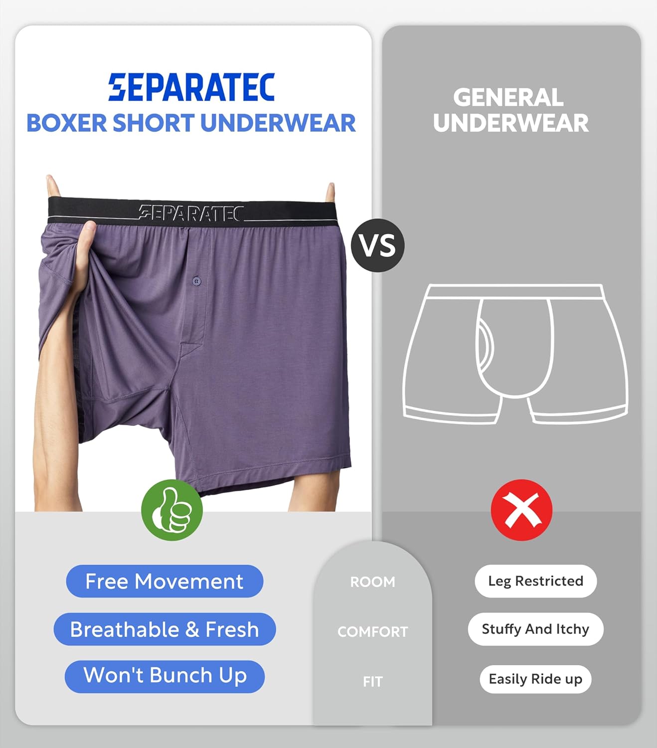 Separatec Boxers for Men, Bamboo Rayon Mens Boxers Cooling Breathable Loose Men's Underwear, Boxer Shorts 3 Pack - Image 5