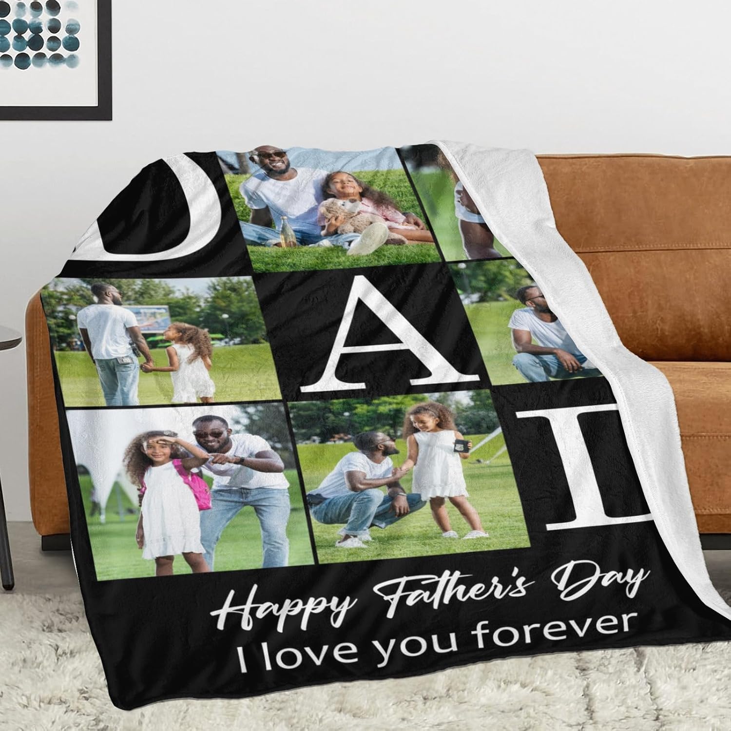 Artsadd Father's Day Blanket for Dad Father, Custom Blankets with Picture Text, Customized Throw Blanket for Dad Father, Made in USA