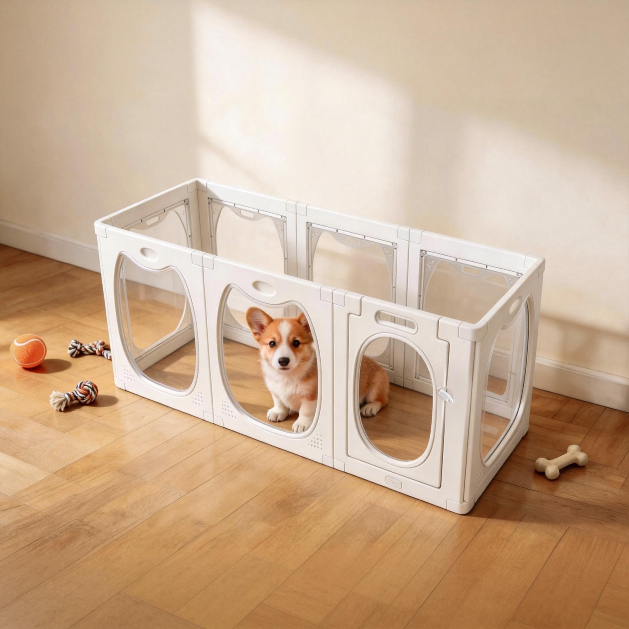 Parque para Cachorros de Acrílico Transparente con Puerta, 7+1 Recinto para Perros Interior 50 × 60 cm, Corral para Perros y Mascotas, Ventosas Antideslizantes, para Perros Pequeños, Cachorros y Gatos