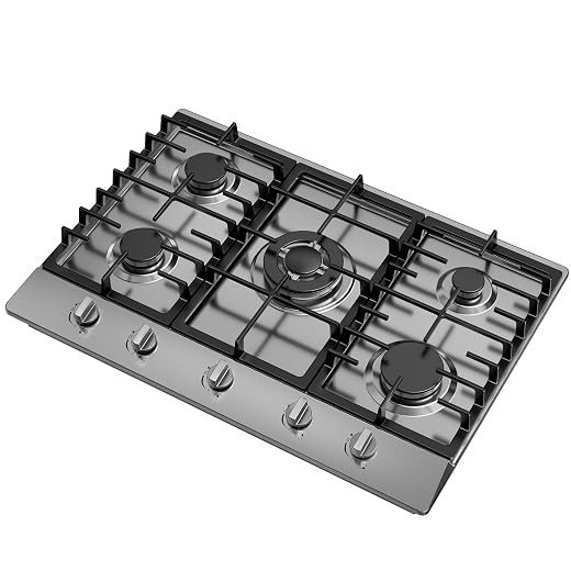 Gas Cooktop 30 Inch with 5 Sealed Burner, Stainless Steel Built-in Stovetop