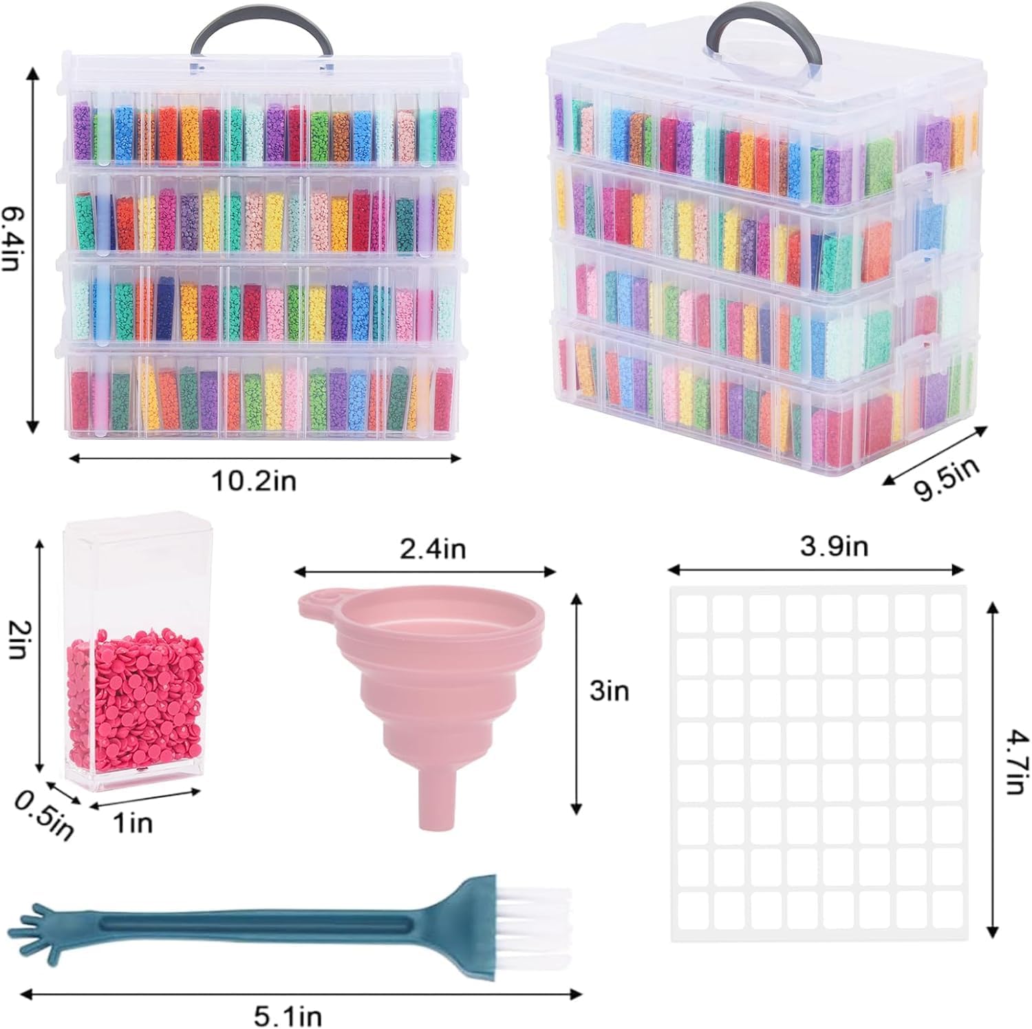 TOMNK 352 Slots 4-Tier Diamond Painting Accessories Storage Container, Portable Bead Organizer Box, Stackable Crafts Organizers for DIY