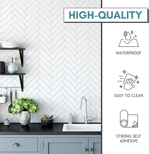 Miniatura 3 de Oh My! Wall Art Papel tapiz de espiga de 236.22 x 17.72 pulgadas para gabinetes, papel tapiz adhesivo extraíble para baño, dormitorio, despegar y