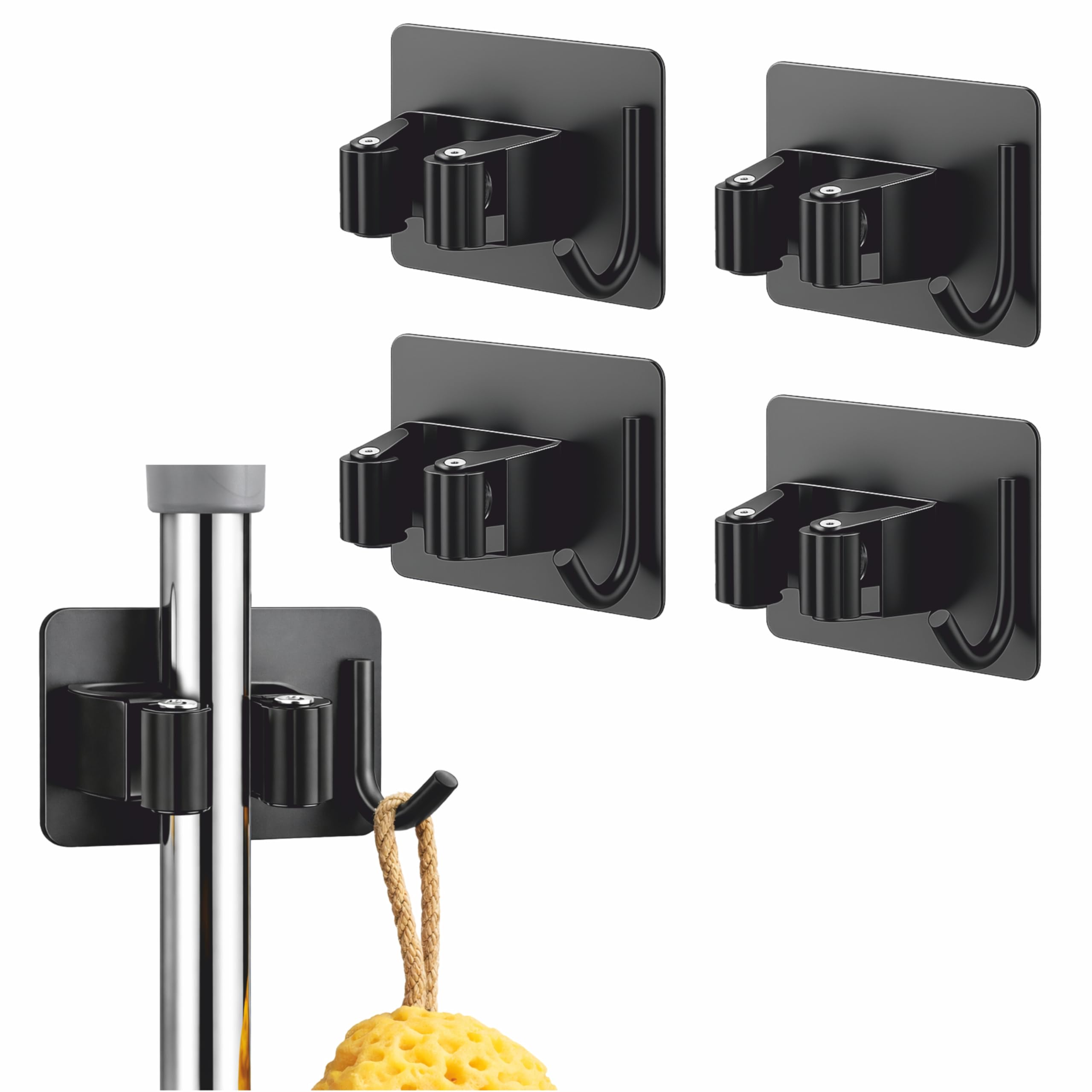 JIALTO 2 Pieces Stainless Steel Broom Holder with Hook - Wall-Mounted Adhesive Waterproof Rustproof Heavy Duty Broom and Mop Stick Holder for Home, Kitchen, Black thumbnail 18