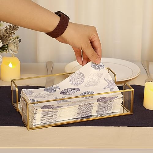 Miniatura 7 de Sumnacon Servilletero, mesa de servilleta de cristal, elegante soporte para toallas de invitados para toalla de mano, cesta rectangular para