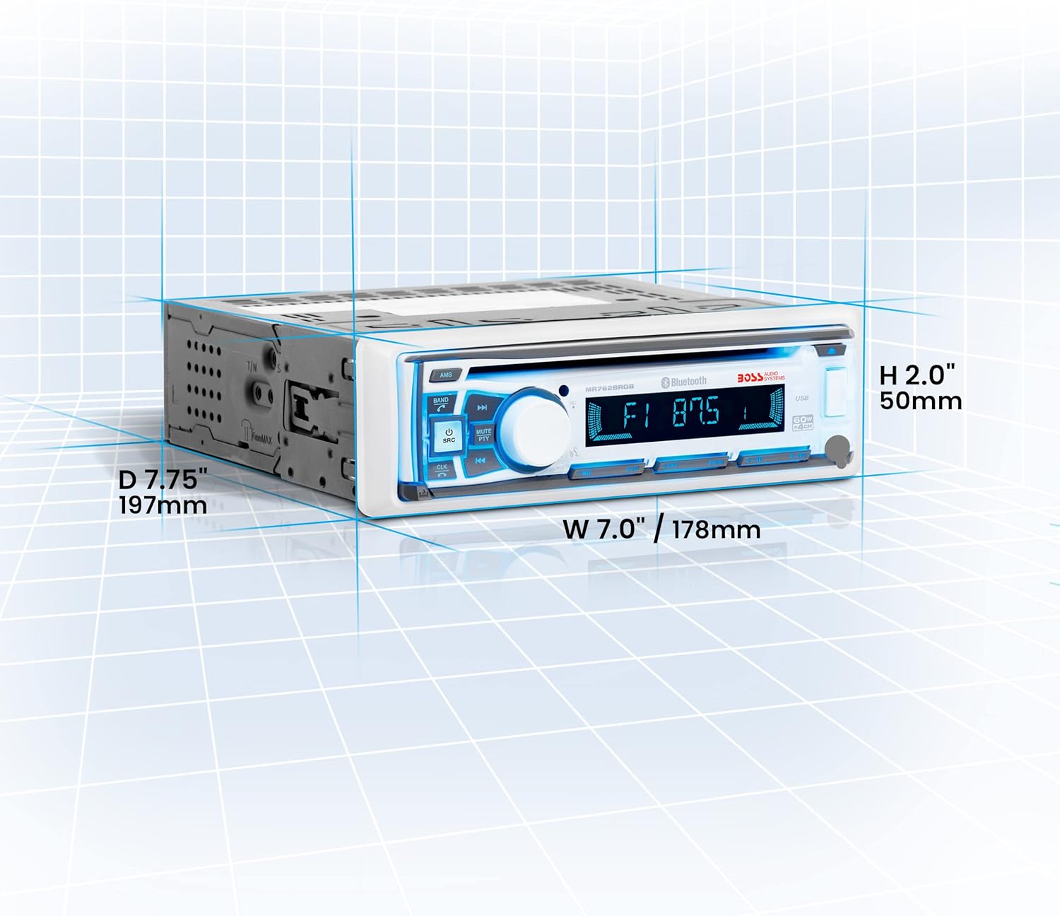 BOSS Audio Systems MR762BRGB Marine Boat Stereo – Single Din, Bluetooth, CD DVD Player, AM FM Radio Receiver, Weatherproof, Multicolor Illumination