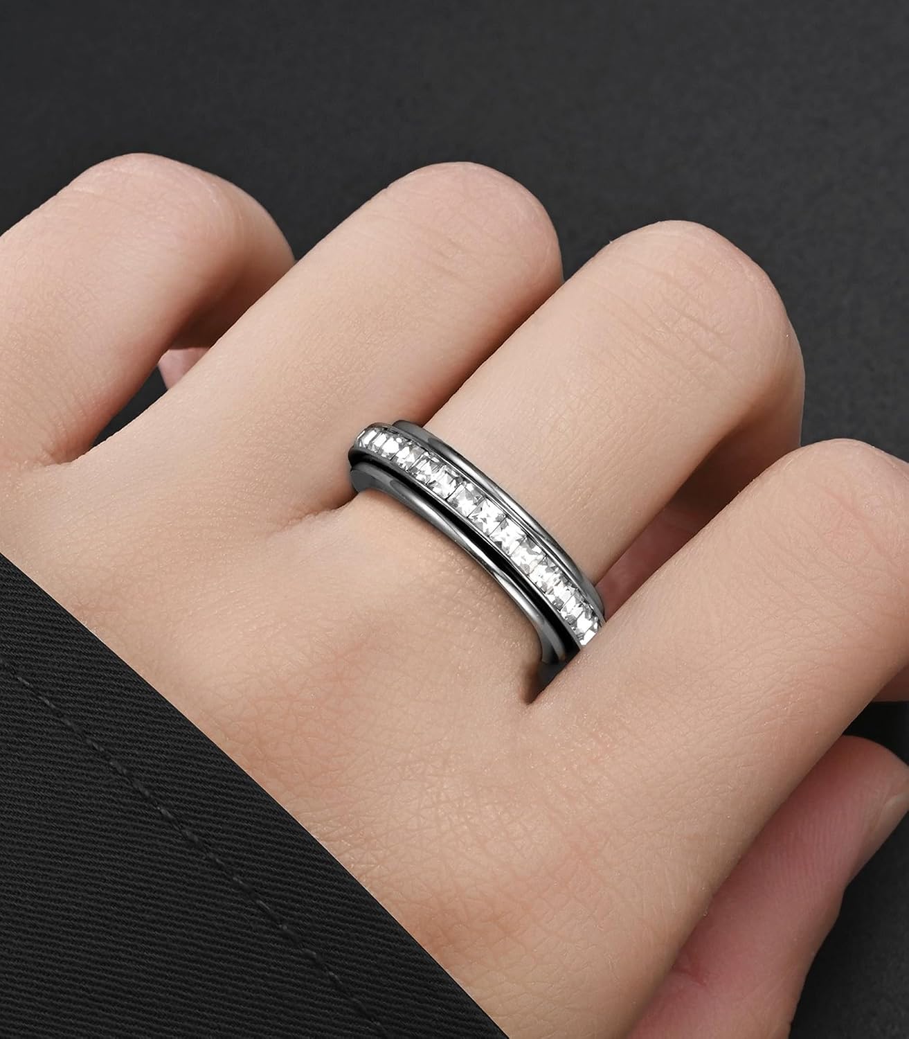 King Ring 5mm Fidget Ring – Spinner Ring for Women with Glass Stones - Designed in USA