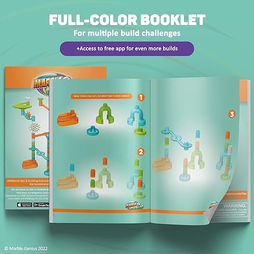 Miniatura 6 de Marble Genius Juego de refuerzo de acrobacias Marble Run: 30 piezas en total, 9 piezas de acción que incluye nuevo trampolín patentado, incluye