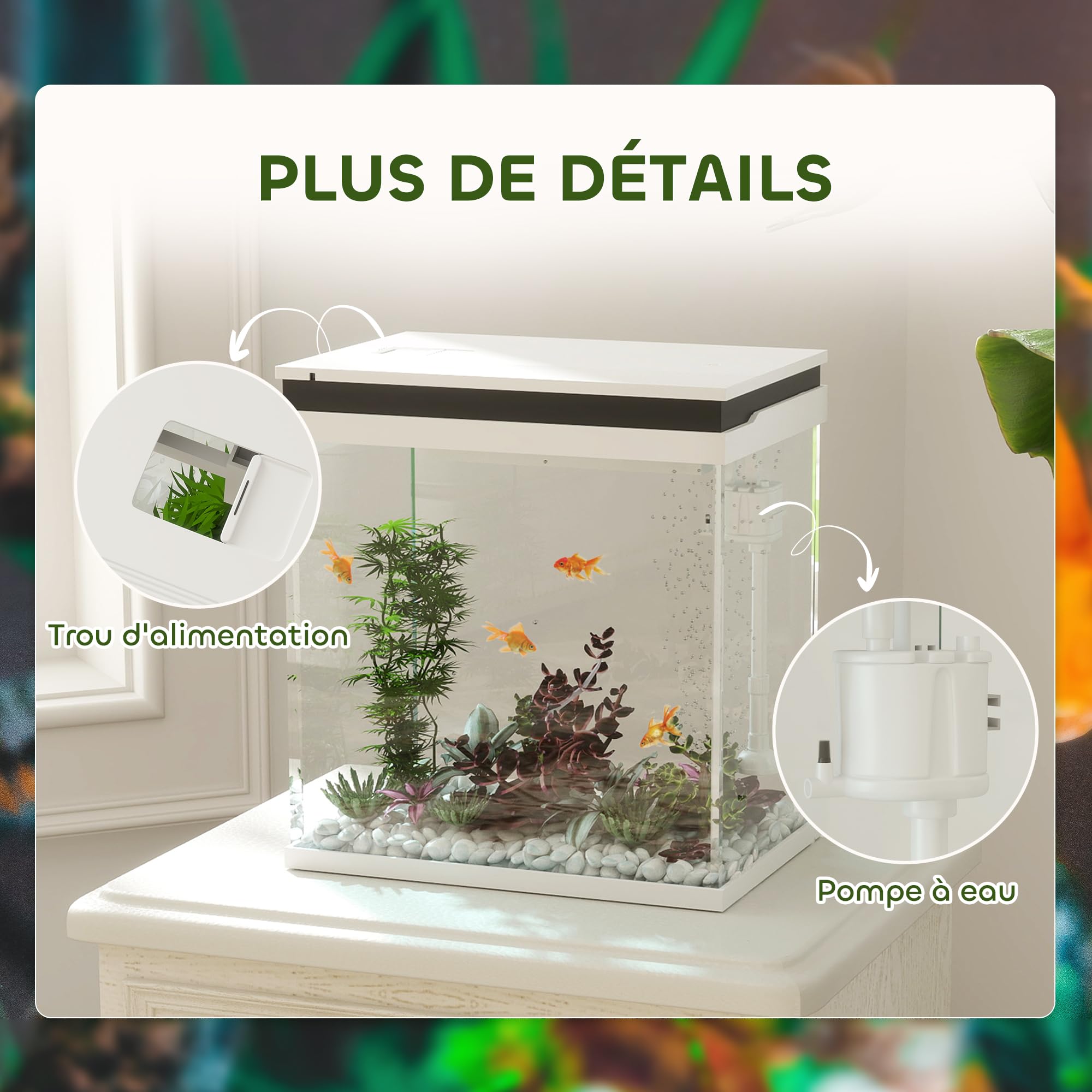 PawHut Acuario pequeño Completo 14L, Acuario de Cristal, con Sistema de filtración, iluminación LED, Bomba de Agua, Tapa, para Peces Tropicales, Rojo, Blanco | Sistema de Filtración, Bomba de Agua, Tapa, para Peces Tropicales, Rojos