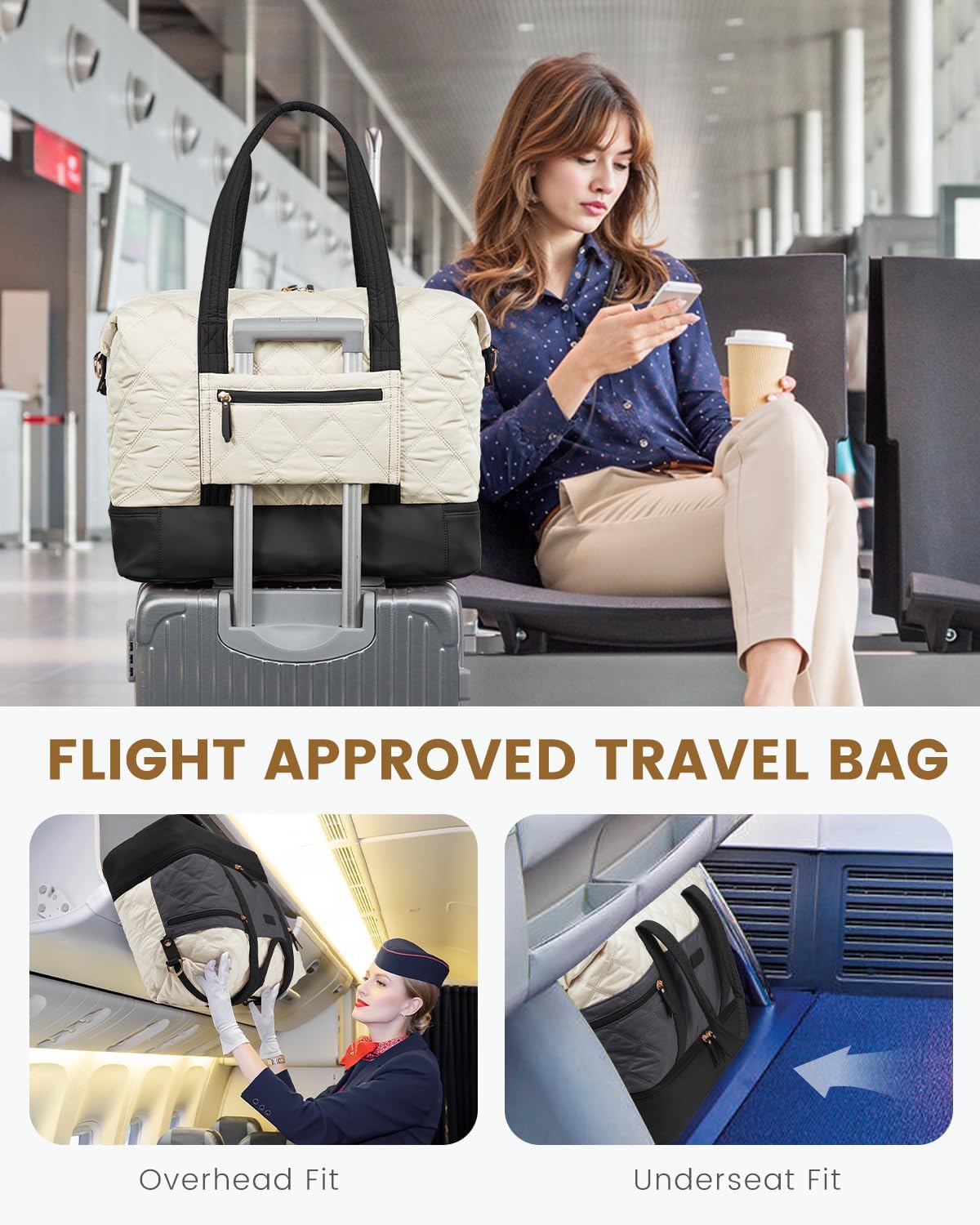 LOVEVOOK Travel Duffle Bag, Lightweight Weekender Bags for Women with Shoe Compartment,40L Puffer Gym Bag Personal Item Travel Bag, Quilted Overnight Bags and Hospital Bag for Labor and Delivery - Image 3